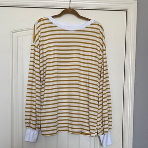 Oversized Gold and White Striped Long Sleeve Top